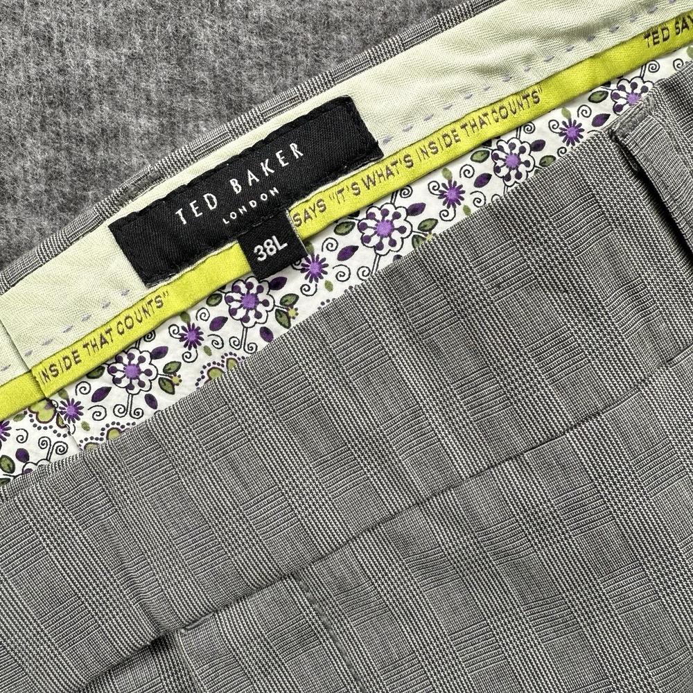 Ted Baker London Men's Gray Plaid Elastane Front‎ Golf Pants 38L